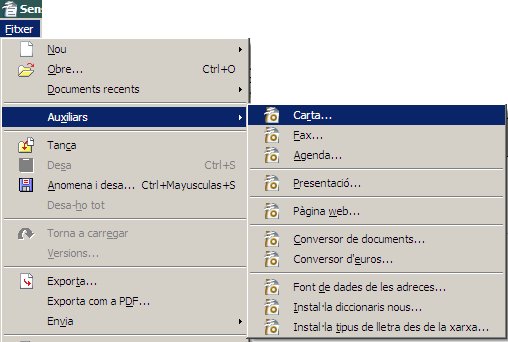 Menú Fitxer | Auxiliars
